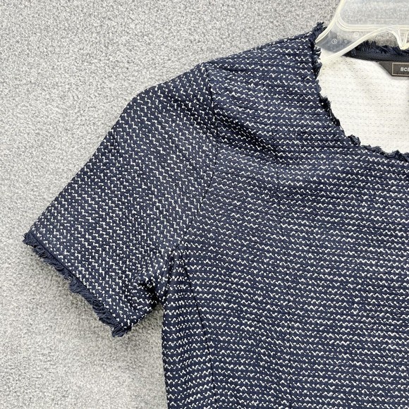 BCBGMAXAZRIA Tweed Peplum Top Womens Size S navy Blue Zip Front Short sleeves - Picture 4 of 12